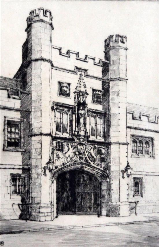 Cyril Power, etching, Gateway, Christs College, Cambridge, signed in pencil, 23/166, 24 x 16cm